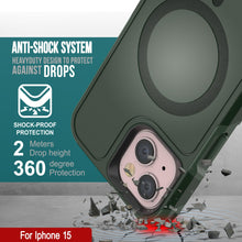 Load image into Gallery viewer, Funda PunkCase para iPhone 15, [Serie Spartan X] Carcasa resistente y duradera con soporte y anillo magnético [verde oscuro]
