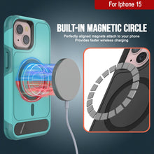 Load image into Gallery viewer, PunkCase Funda para iPhone 15, [Serie Spartan X] Funda resistente y resistente con soporte y anillo magnético [Azul]
