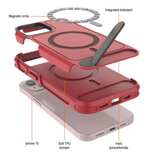 Load image into Gallery viewer, PunkCase Funda para iPhone 15, [Serie Spartan X] Funda resistente y resistente con soporte y anillo magnético [rojo]
