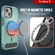 Load image into Gallery viewer, Funda PunkCase para iPhone 15, [Serie Spartan X] Funda resistente y resistente con soporte y anillo magnético [verde azulado]

