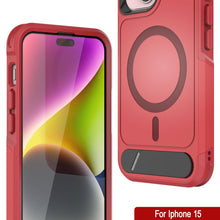 Load image into Gallery viewer, PunkCase Funda para iPhone 15, [Serie Spartan X] Funda resistente y resistente con soporte y anillo magnético [rojo]
