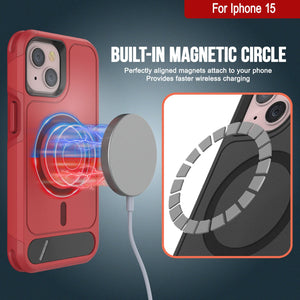 PunkCase Funda para iPhone 15, [Serie Spartan X] Funda resistente y resistente con soporte y anillo magnético [rojo]