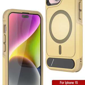 Funda PunkCase para iPhone 15, [Serie Spartan X] Carcasa resistente y duradera con soporte y anillo magnético [amarilla]