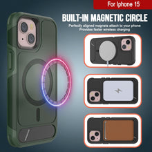 Load image into Gallery viewer, Funda PunkCase para iPhone 15, [Serie Spartan X] Carcasa resistente y duradera con soporte y anillo magnético [verde oscuro]
