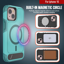 Load image into Gallery viewer, PunkCase Funda para iPhone 15, [Serie Spartan X] Funda resistente y resistente con soporte y anillo magnético [Azul]
