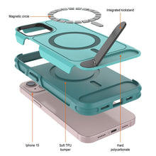 Load image into Gallery viewer, PunkCase Funda para iPhone 15, [Serie Spartan X] Funda resistente y resistente con soporte y anillo magnético [Azul]
