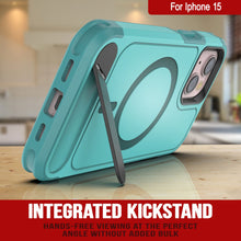 Load image into Gallery viewer, PunkCase Funda para iPhone 15, [Serie Spartan X] Funda resistente y resistente con soporte y anillo magnético [Azul]
