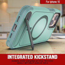 Load image into Gallery viewer, Funda PunkCase para iPhone 15, [Serie Spartan X] Funda resistente y resistente con soporte y anillo magnético [verde azulado]
