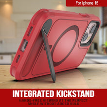 Load image into Gallery viewer, PunkCase Funda para iPhone 15, [Serie Spartan X] Funda resistente y resistente con soporte y anillo magnético [rojo]
