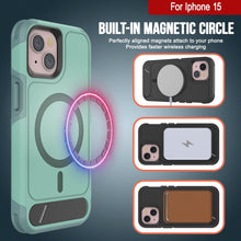 Load image into Gallery viewer, Funda PunkCase para iPhone 15, [Serie Spartan X] Funda resistente y resistente con soporte y anillo magnético [verde azulado]
