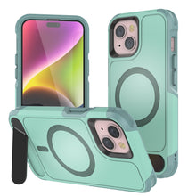 Load image into Gallery viewer, Funda PunkCase para iPhone 15, [Serie Spartan X] Funda resistente y resistente con soporte y anillo magnético [verde azulado]
