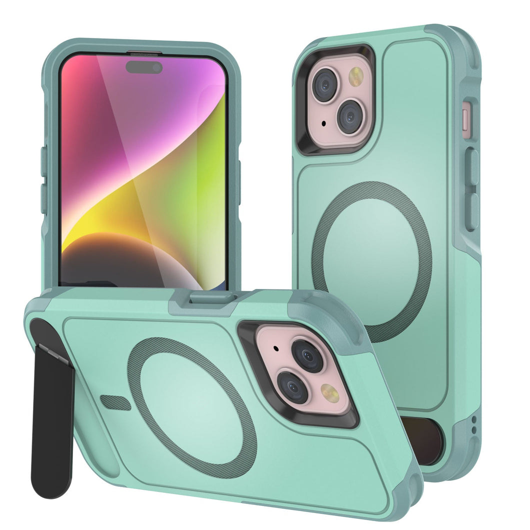 Funda PunkCase para iPhone 15, [Serie Spartan X] Funda resistente y resistente con soporte y anillo magnético [verde azulado]