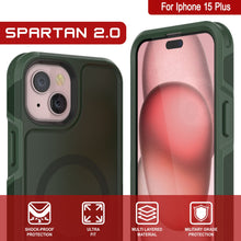 Cargar imagen en el visor de la galería, Funda PunkCase para iPhone 15 Plus, Serie Spartan 2.0, resistente y robusta, transparente con protector de pantalla integrado [verde oscuro].
