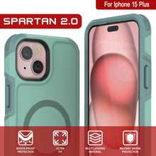 Cargar imagen en el visor de la galería, PunkCase Funda para iPhone 15 Plus, [Serie Spartan 2.0] Cubierta Transparente Resistente y Robusta con Protector de Pantalla Incorporado [color verde azulado]
