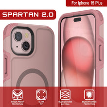 Cargar imagen en el visor de la galería, Funda PunkCase para iPhone 15 Plus, [Serie Spartan 2.0] Cubierta resistente clara y resistente con protector de pantalla incorporado [rosa].
