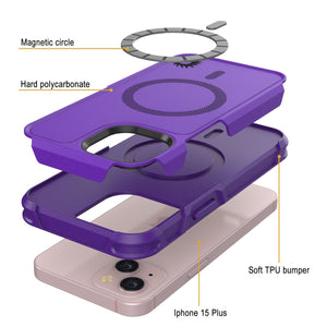 PunkCase Funda iPhone 15 Plus, [Serie Spartan 2.0] Funda Resistente Clara y Robusta con Protector de Pantalla Incorporado [Morado]