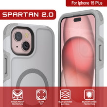 Cargar imagen en el visor de la galería, Funda PunkCase para iPhone 15 Plus, Serie Spartan 2.0, resistente y robusta, con cubierta transparente y protector de pantalla incorporado [blanca].

