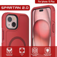 Cargar imagen en el visor de la galería, Carcasa PunkCase iPhone 15 Plus, [Serie Spartan 2.0] Cubierta Resistente y Robusta Transparente con Protector de Pantalla Incorporado [rojo]
