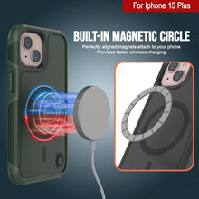 Cargar imagen en el visor de la galería, Funda PunkCase para iPhone 15 Plus, Serie Spartan 2.0, resistente y robusta, transparente con protector de pantalla integrado [verde oscuro].
