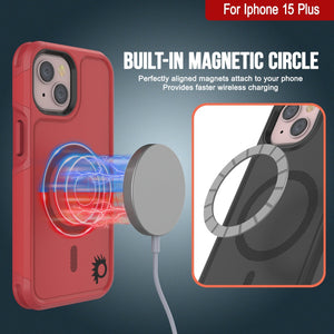 Carcasa PunkCase iPhone 15 Plus, [Serie Spartan 2.0] Cubierta Resistente y Robusta Transparente con Protector de Pantalla Incorporado [rojo]