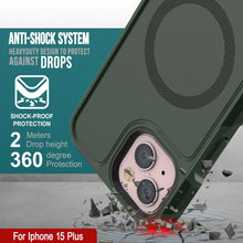 Cargar imagen en el visor de la galería, Funda PunkCase para iPhone 15 Plus, Serie Spartan 2.0, resistente y robusta, transparente con protector de pantalla integrado [verde oscuro].
