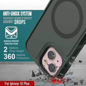 Funda PunkCase para iPhone 15 Plus, Serie Spartan 2.0, resistente y robusta, transparente con protector de pantalla integrado [verde oscuro].