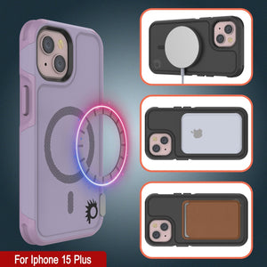 Funda PunkCase para iPhone 15 Plus, [Serie Spartan 2.0] Funda Resistente Transparente de Alta Duración con Protector de Pantalla Incorporado [lila].