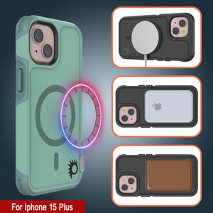 PunkCase Funda para iPhone 15 Plus, [Serie Spartan 2.0] Cubierta Transparente Resistente y Robusta con Protector de Pantalla Incorporado [color verde azulado]