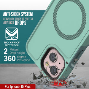 PunkCase Funda para iPhone 15 Plus, [Serie Spartan 2.0] Cubierta Transparente Resistente y Robusta con Protector de Pantalla Incorporado [color verde azulado]