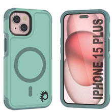 Cargar imagen en el visor de la galería, PunkCase Funda para iPhone 15 Plus, [Serie Spartan 2.0] Cubierta Transparente Resistente y Robusta con Protector de Pantalla Incorporado [color verde azulado]
