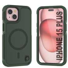 Cargar imagen en el visor de la galería, Funda PunkCase para iPhone 15 Plus, Serie Spartan 2.0, resistente y robusta, transparente con protector de pantalla integrado [verde oscuro].
