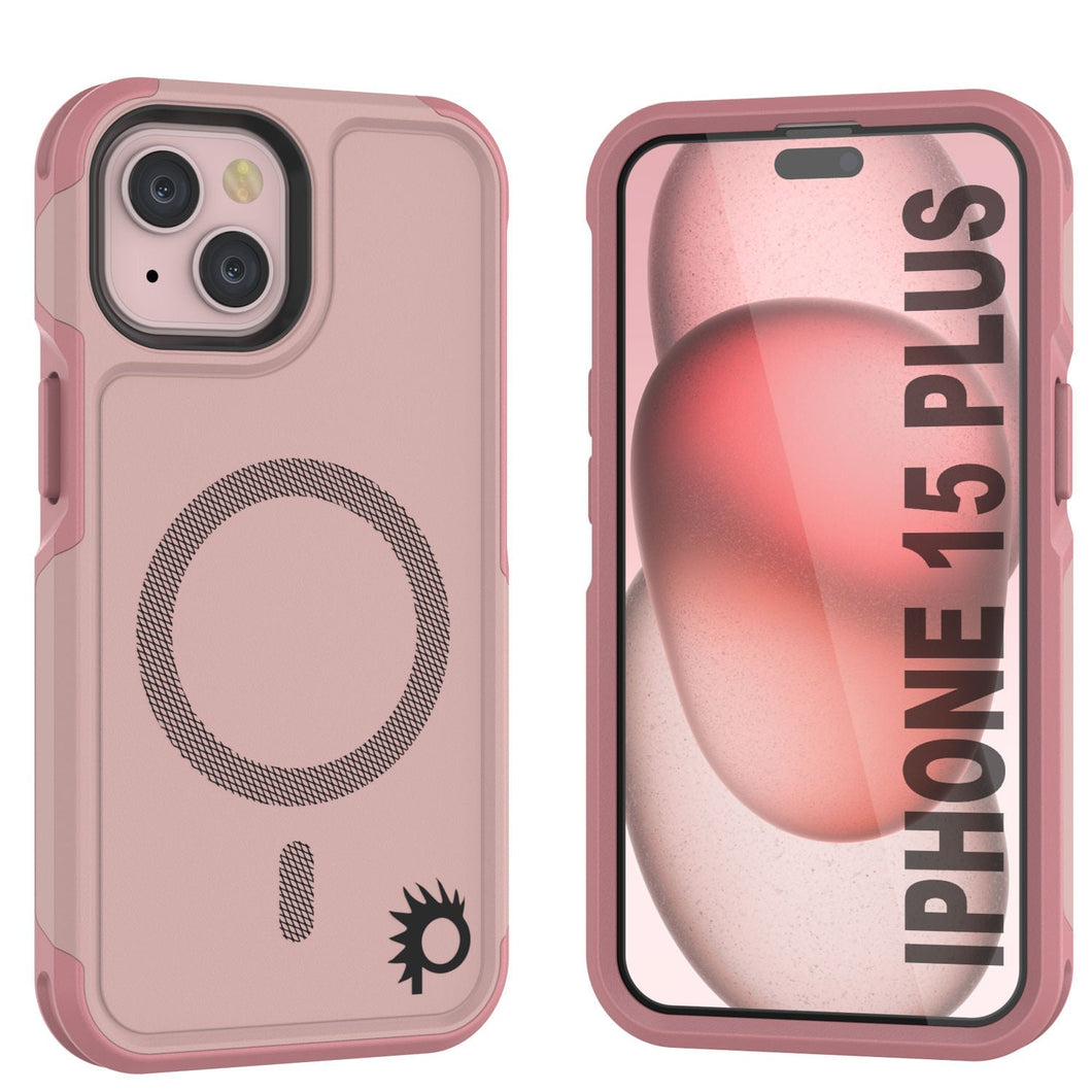 Funda PunkCase para iPhone 15 Plus, [Serie Spartan 2.0] Cubierta resistente clara y resistente con protector de pantalla incorporado [rosa].