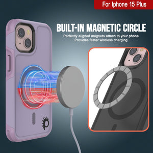 Funda PunkCase para iPhone 15 Plus, [Serie Spartan 2.0] Funda Resistente Transparente de Alta Duración con Protector de Pantalla Incorporado [lila].