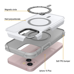 Funda PunkCase para iPhone 15 Plus, Serie Spartan 2.0, resistente y robusta, con cubierta transparente y protector de pantalla incorporado [blanca].