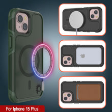 Cargar imagen en el visor de la galería, Funda PunkCase para iPhone 15 Plus, Serie Spartan 2.0, resistente y robusta, transparente con protector de pantalla integrado [verde oscuro].
