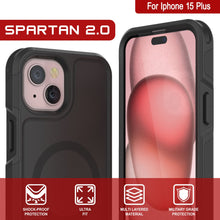 Cargar imagen en el visor de la galería, Funda PunkCase para iPhone 15 Plus, [Serie Spartan 2.0] Cubierta transparente resistente y resistente con protector de pantalla incorporado [Negro]
