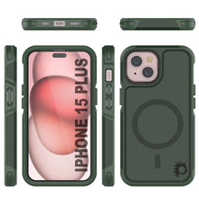 Cargar imagen en el visor de la galería, Funda PunkCase para iPhone 15 Plus, Serie Spartan 2.0, resistente y robusta, transparente con protector de pantalla integrado [verde oscuro].
