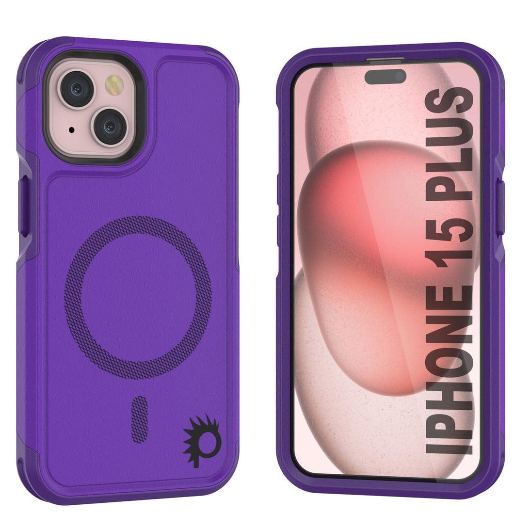 PunkCase Funda iPhone 15 Plus, [Serie Spartan 2.0] Funda Resistente Clara y Robusta con Protector de Pantalla Incorporado [Morado]