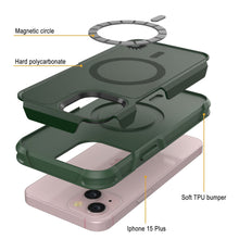Cargar imagen en el visor de la galería, Funda PunkCase para iPhone 15 Plus, Serie Spartan 2.0, resistente y robusta, transparente con protector de pantalla integrado [verde oscuro].

