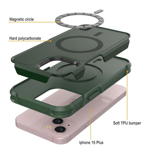 Funda PunkCase para iPhone 15 Plus, Serie Spartan 2.0, resistente y robusta, transparente con protector de pantalla integrado [verde oscuro].