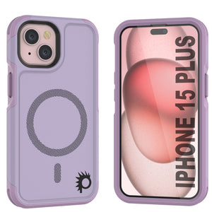 Funda PunkCase para iPhone 15 Plus, [Serie Spartan 2.0] Funda Resistente Transparente de Alta Duración con Protector de Pantalla Incorporado [lila].