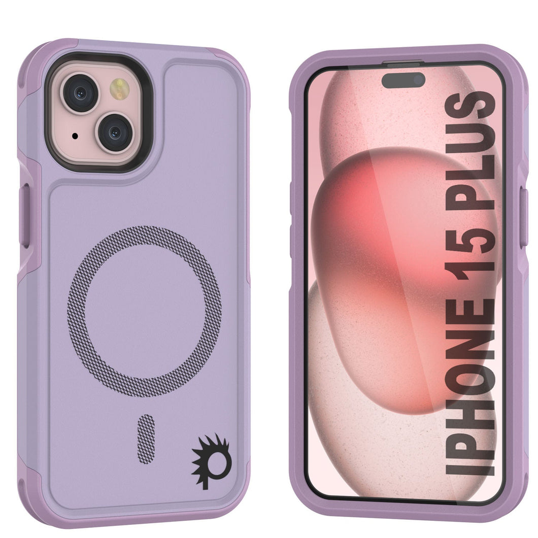 Funda PunkCase para iPhone 15 Plus, [Serie Spartan 2.0] Funda Resistente Transparente de Alta Duración con Protector de Pantalla Incorporado [lila].