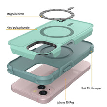 Cargar imagen en el visor de la galería, PunkCase Funda para iPhone 15 Plus, [Serie Spartan 2.0] Cubierta Transparente Resistente y Robusta con Protector de Pantalla Incorporado [color verde azulado]
