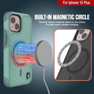 PunkCase Funda para iPhone 15 Plus, [Serie Spartan 2.0] Cubierta Transparente Resistente y Robusta con Protector de Pantalla Incorporado [color verde azulado]