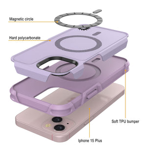 Funda PunkCase para iPhone 15 Plus, [Serie Spartan 2.0] Funda Resistente Transparente de Alta Duración con Protector de Pantalla Incorporado [lila].