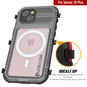 iPhone 15 Plus Metal Extreme 2.0 Series Estuche impermeable de aluminio IP68 con protector de pantalla incorporado [Plata]

 iPhone 15 Plus Carcasa de Aluminio Resistente al Agua Serie Metal Extreme 2.0 IP68 con Protector de Pantalla Incorporado [Plata]