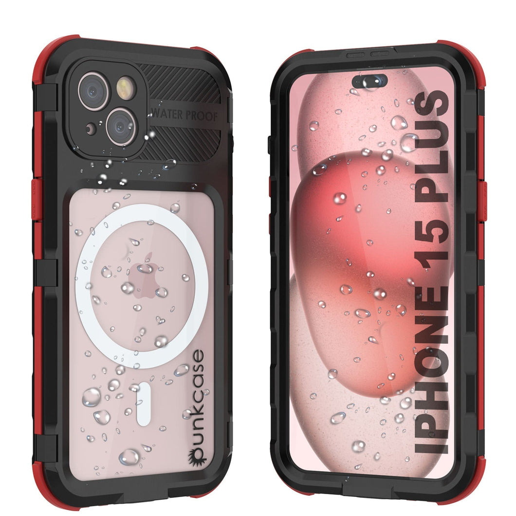 iPhone 15 Plus Metal Extreme 2.0 Series Aluminum Waterproof Case IP68 con Protector de Pantalla Incorporado [Negro-Rojo]