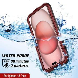 iPhone 15 Plus Metal Extreme 2.0 Series es una carcasa de aluminio resistente al agua IP68 con protector de pantalla incorporado [Rojo-Negro].