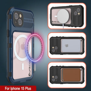 Funda a prueba de agua de aluminio serie iPhone 15 Plus Metal Extreme 2.0 IP68 con protector de pantalla incorporado [Azul]