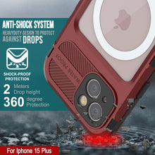 Load image into Gallery viewer, iPhone 15 Plus Metal Extreme 2.0 Series es una carcasa de aluminio resistente al agua IP68 con protector de pantalla incorporado [Rojo-Negro].
